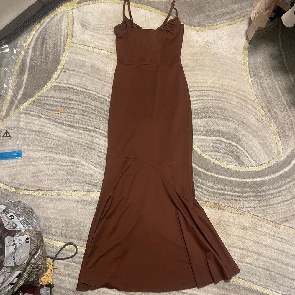 Popilush Chocolate Brown Shapewear Mermaid Maxi Dress Built-In Shaper Medium - Picture 4 of 7